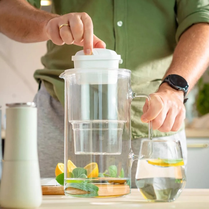 Dzbanek filtrujący SZKLANY 3l WESSPER D2 BOROSILICATE BIAŁY + 4X WKŁAD