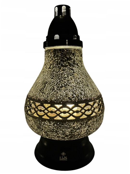 Znicz Lampion Karafka Witraż Lustro Biało-złoty piękne zdobieniee 38cm!