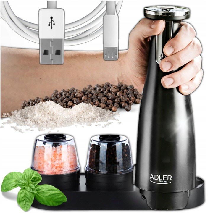 elektryczny młynek do pieprzu i soli pojemniczki ładowanie usb 3 zestaw 3w1