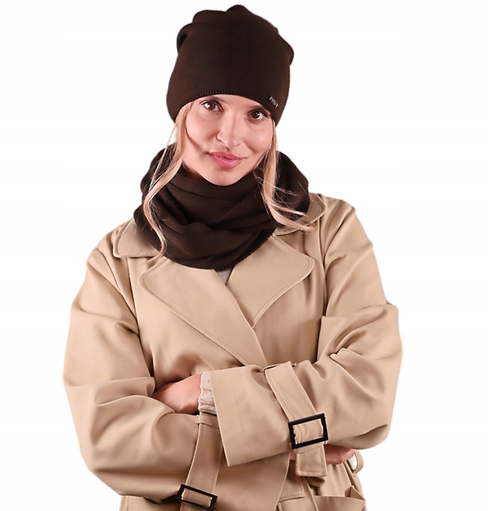 CZAPKA damska przejściowa jesienna gładka Polska modny BRAZ czekolada