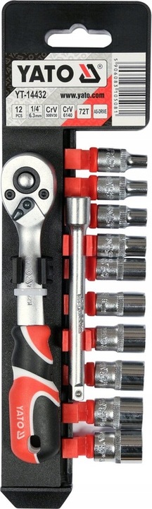 YATO ZESTAW KOMPLET NASADEK Z AKCESORIAMI 1/4",12 CZĘŚCI 72T YT-14432