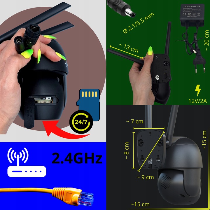 Zewnętrzna Kamera WIFI Obrotowa 8MPx ŚLEDZENIE ~360 stopni UHD NAGRANIA SD