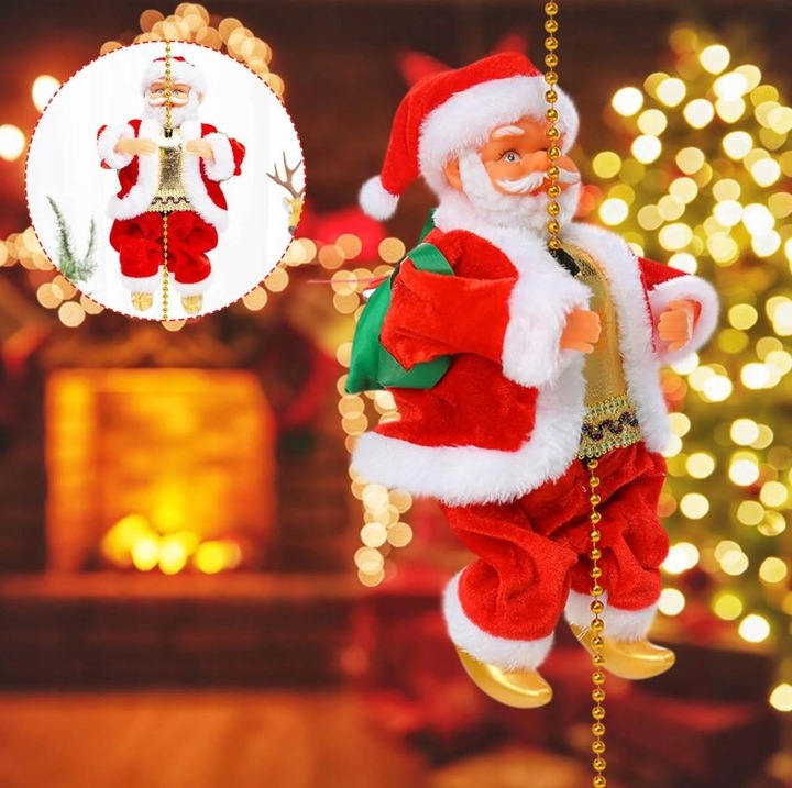 MIKOŁAJ PNĄCY SIĘ NA LINIE 100cm WSPINAJĄCY SIĘ MIKOŁAJ MELODIE ŚWIATEŁKA