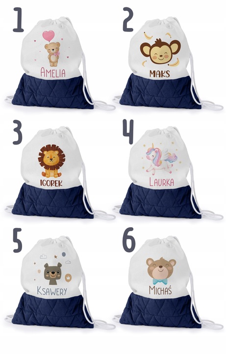 WOREK DO PRZEDSZKOLA ŻŁOBKA PLECAK DLA DZIECKA Z PĘTELKĄ NA BUTY + IMIĘ