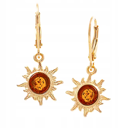 ZŁOTY WISIOREK słońce SREBRO z BURSZTYN łańcuszek