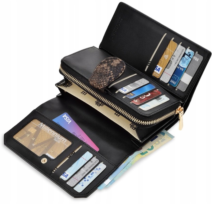 Portfel Damski Monnari Elegancka Portmonetka Suwak Wzór Skóry Na Prezent