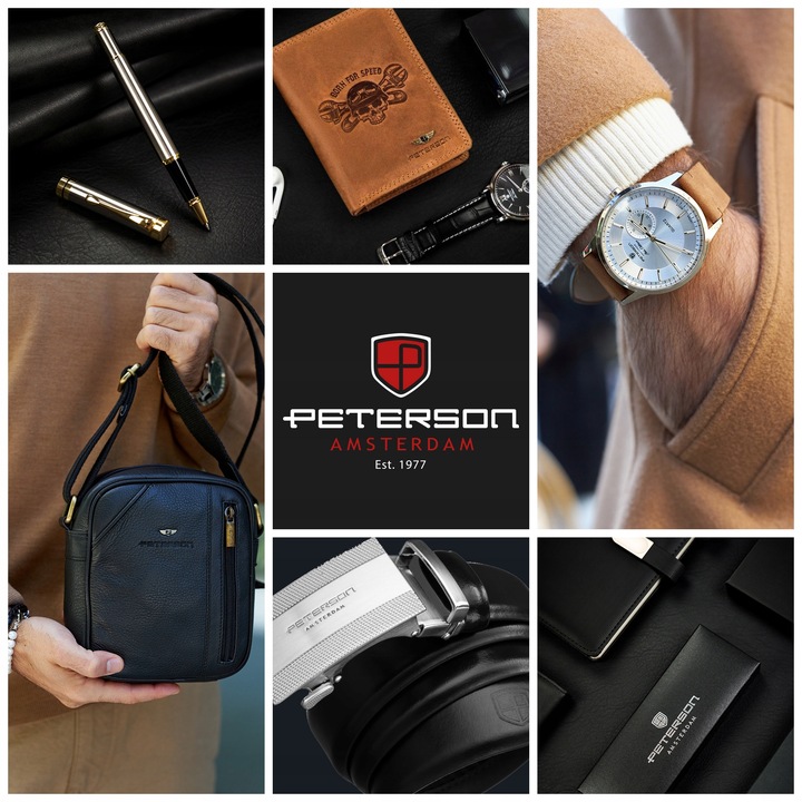 Portfel męski elegancki mały slim wallet Peterson na suwak na karty RFID