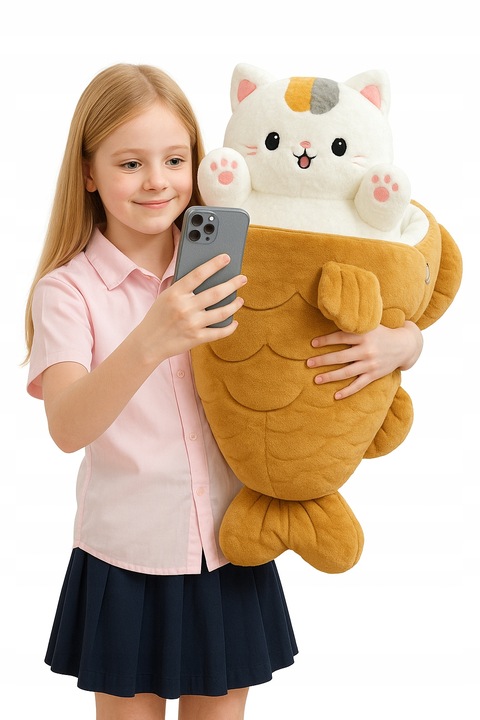 MEGA HIT! KOTEK W RYBIE – MASKOTKA 2w1 MIĘKKI PLUSZAK 50CM !!!