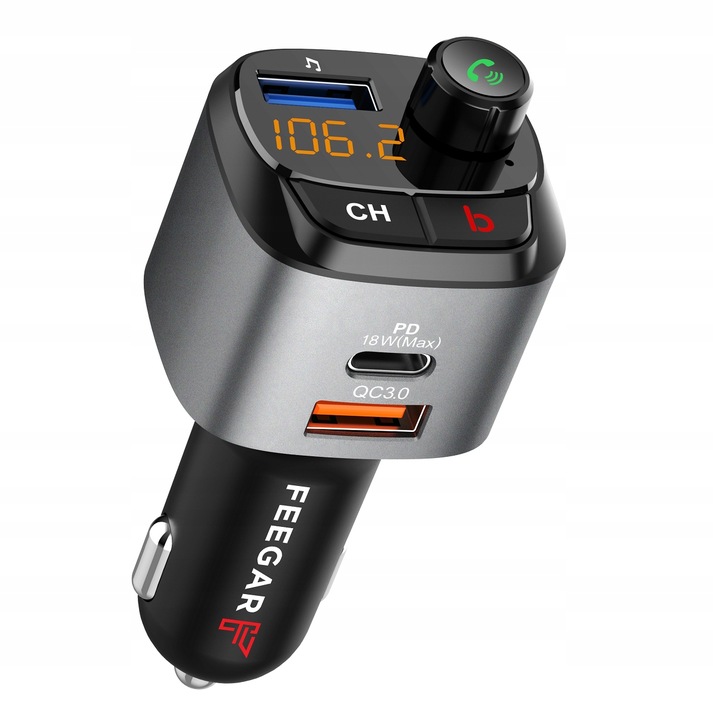 FEEGAR Transmiter FM Zestaw głośnomówiący BT QC4.0