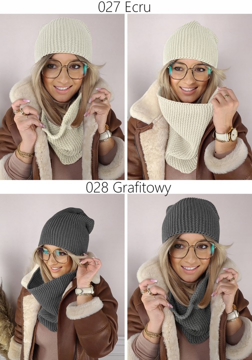 Ciepły KOMPLET damski CZAPKA + KOMIN szal PIĘKNY zimowy polski MODNE KOLORY