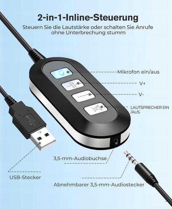 Słuchawki z Microfonem USB/3.5 mm
