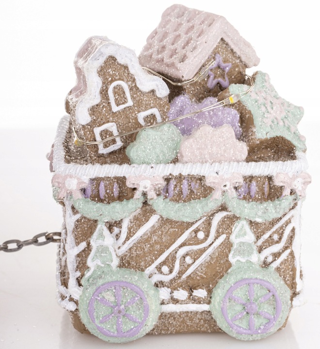 FIGURKA POCIĄG ŚWIĄTECZNY PIERNIKOWY LED WAGONY Z OŚWIETLENIEM 13x29,5x7 CM