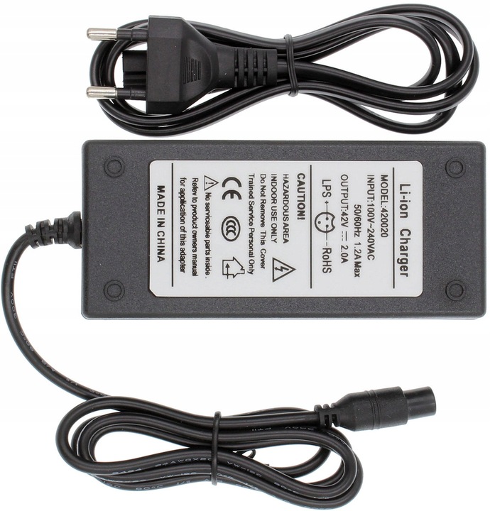 Ładowarka 36V 42V 2A 3 pin Zasilacz Hulajnoga wtyk 9mm