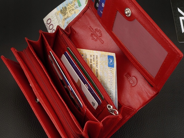 KOCHMANSKI portfel damski skórzany średni zapinany super pojemny czerwony