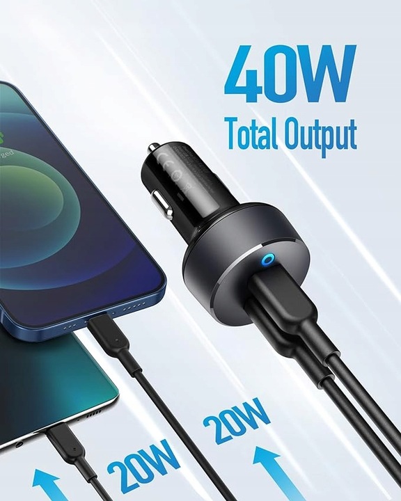 Ładowarka Samochodowa Anker PowerDrive III Duo 2xUSB-C 40W PoweriQ 3 PD QC