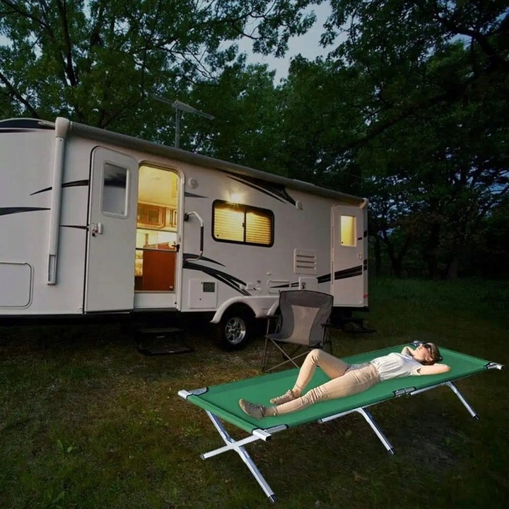 Działkowe Łóżko Polowe Turystyczne Leżak Leżanka XXL Odcień granatu TP190G