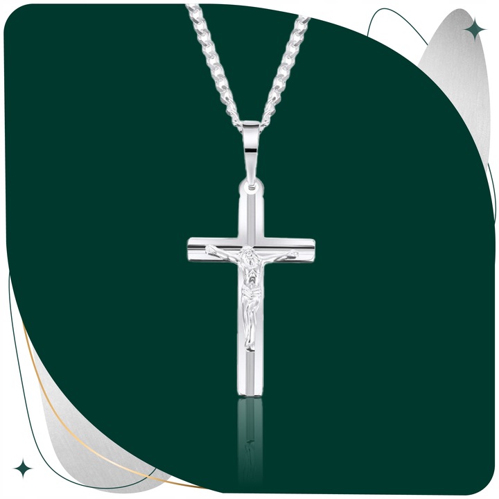 SREBRNY Łańcuszek komunijny chrzest Medalik Krzyżyk krzyż Komunia 925