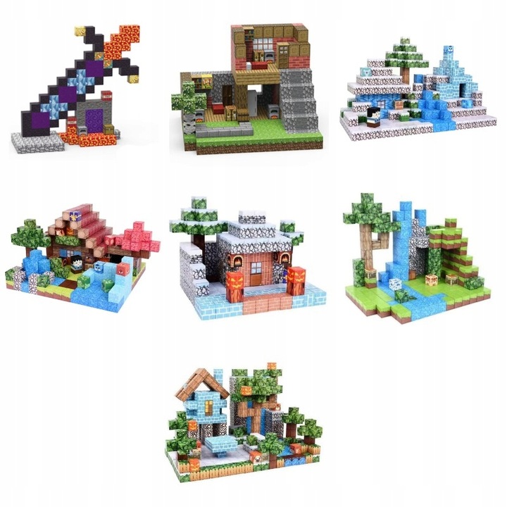 Klocki Magnetyczne Minecraft- Sześciany 107 szt. + Figurka i Karty- Mocne!