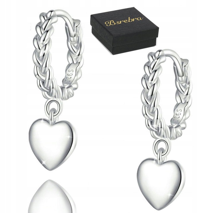 KOLCZYKI SREBRNE PRÓBA 925 WISZĄCE Serca KOŁA SREBRO Angielskie Zapiecie