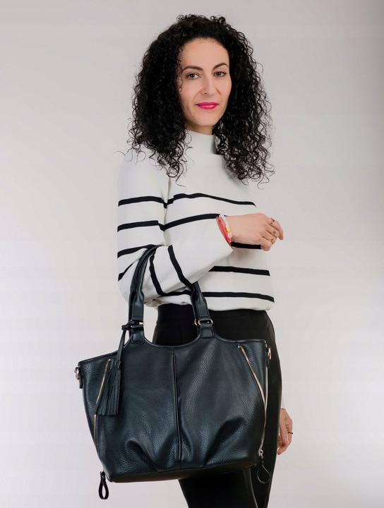 Torebka Damska KLASYCZNA SHOPPER MONNARI NA RAMIĘ Aktówka Czarna Premium