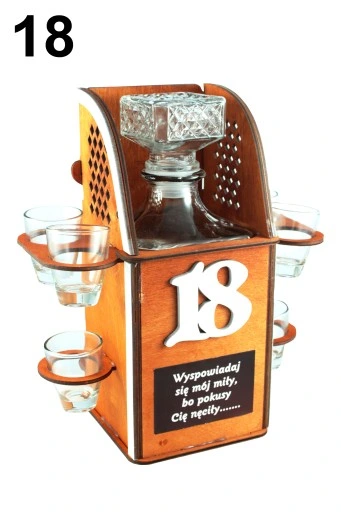 Karafka na alkohol 6 kieliszków kieliszki prezent URODZINY 18-99 WZORY