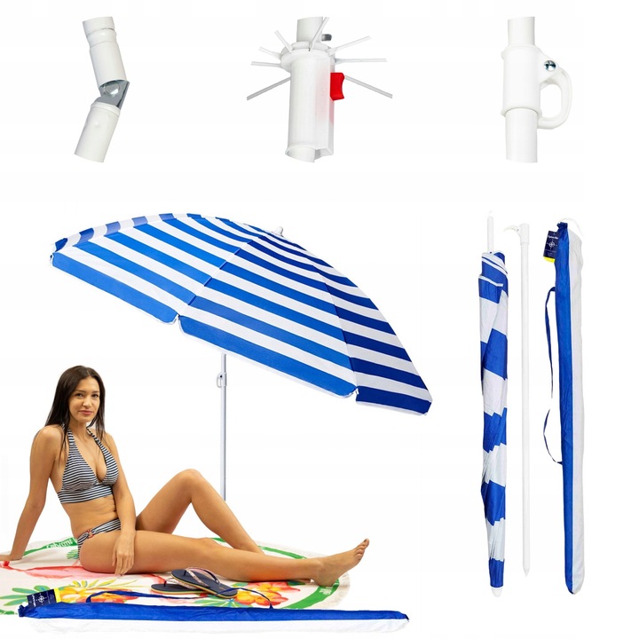 Parasol Plażowy Ogrodowy Łamany Filtr UV 50 + Pokrowiec Captain Mike