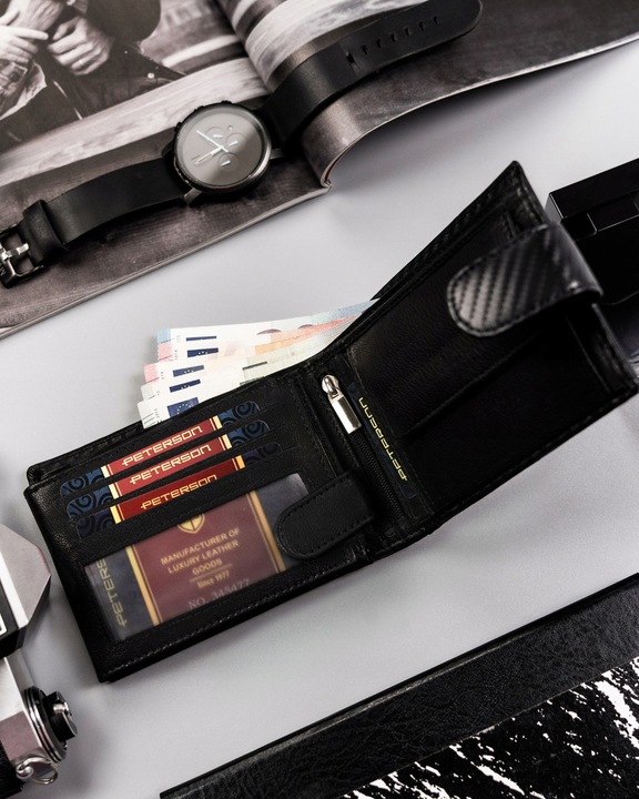 Portfel Peterson skóra naturalna elegancki skórzany z ochroną kart RFID