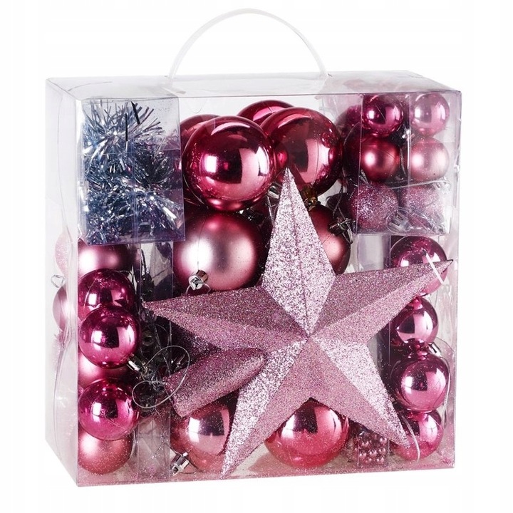 BOMBKI CHOINKOWE 6/4/3cm 77SZT ZESTAW ROŻOWY