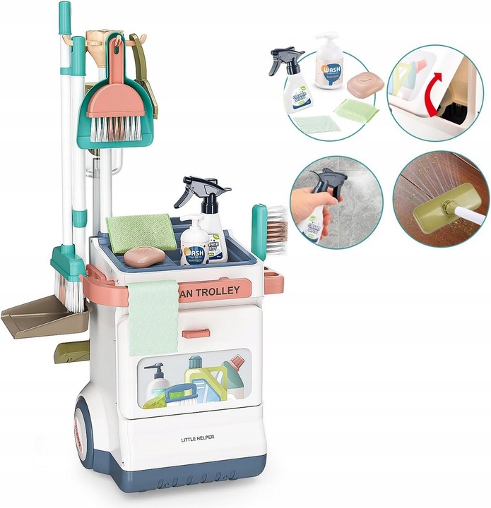 Zestaw do sprzątania dla dzieci odkurzacz wózek mop wiaderko akcesoria 20w1