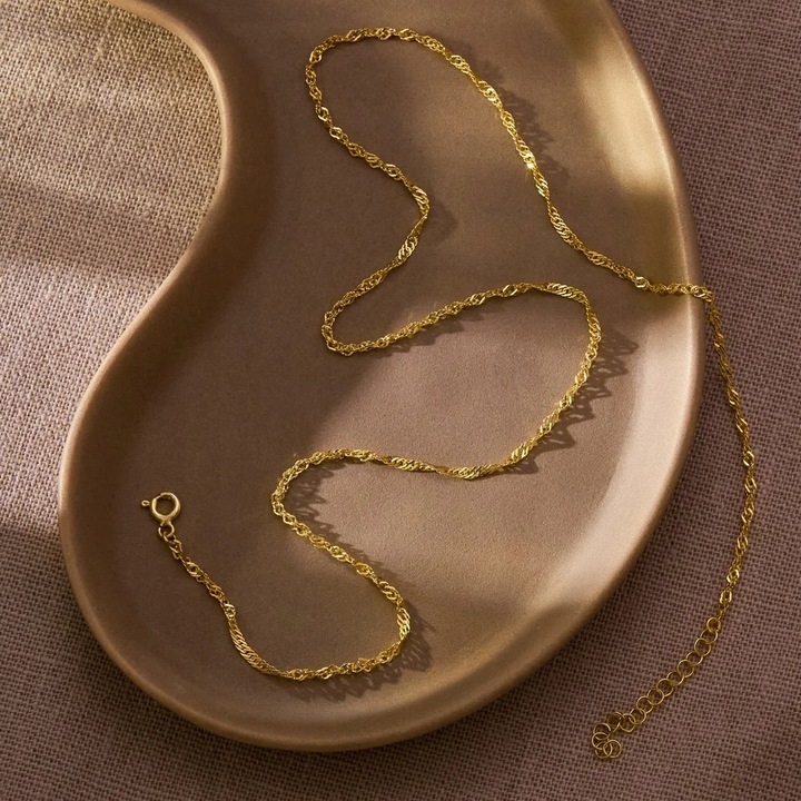 PIĘKNY ZŁOTY NASZYJNIK DAMSKI SINGAPUR SKRĘCANY 50 cm SREBRNY ŁAŃCUSZEK 925