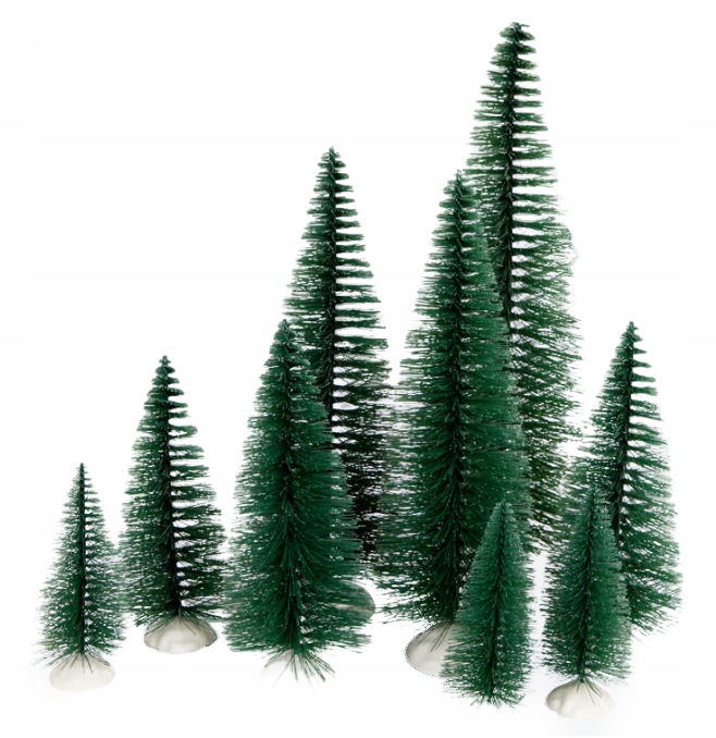 DEKORACYJNE CHOINKI DO WIOSKI ŚWIĄTECZNEJ SZOPKI ZESTAW 9 SZT DUŻE DO 31 cm