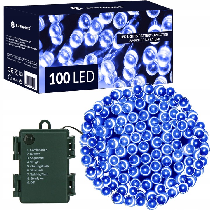 LAMPKI CHOINKOWE 100 LED 10m ZEWNĘTRZNE +TIMER IP44 8 FUNKCJI NA BATERIE