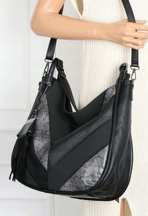 Torebka Damska Shopper Worek Pojemna Torba na Ramię Modna MC513 Czarna