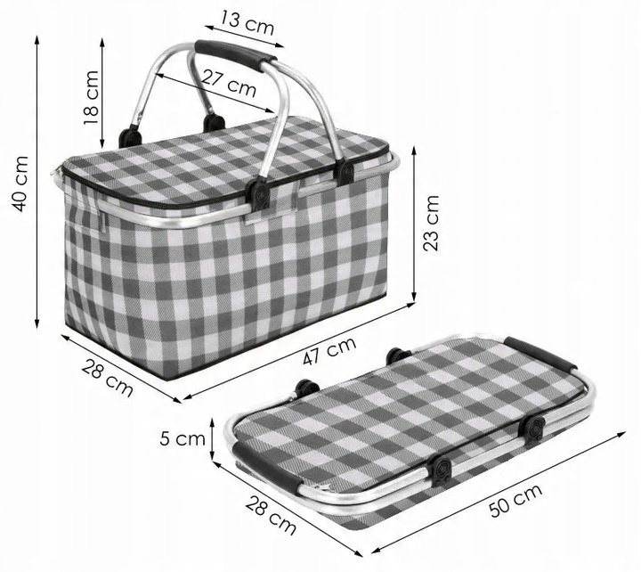 KOSZ PIKNIKOWY SKŁADANY TORBA TERMICZNA TURYSTYCZNY KOSZYK IZOLACYJNY 30L