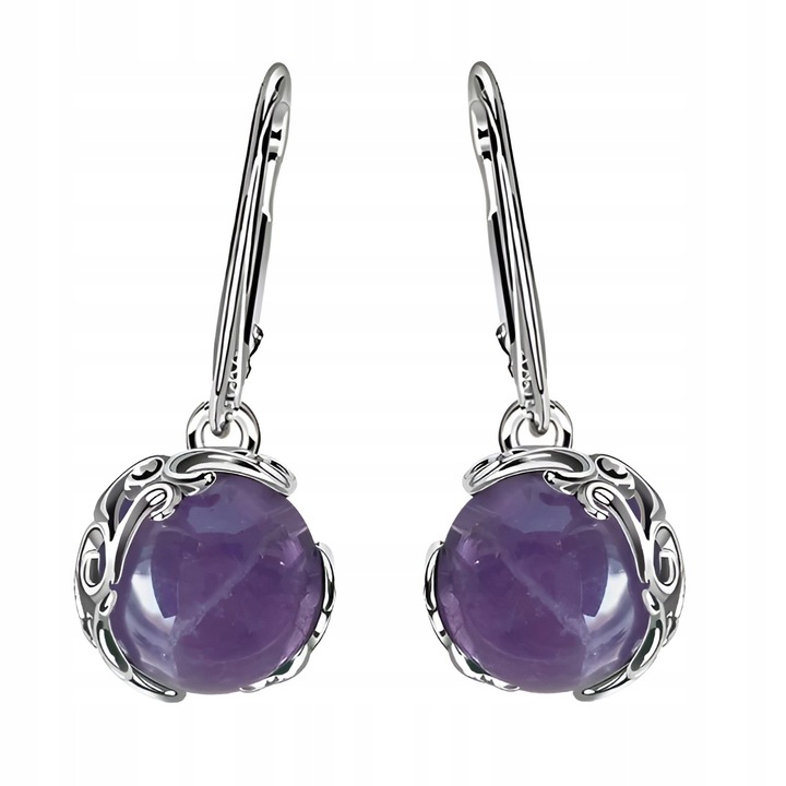 Kolczyki Wiszące srebro pr. 925 Eleganckie z Pięknym Naturalnym AMETYSTEM