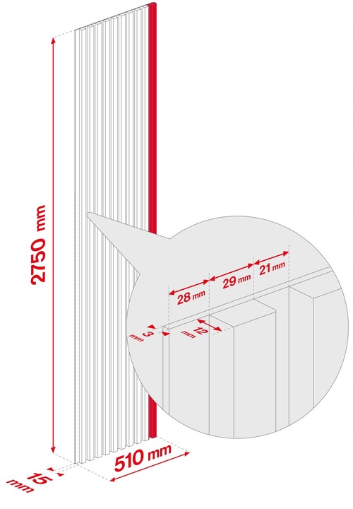 LAMELE ŚCIENNE DĄB WOTAN NA PŁYCIE CZARNEJ 510x2750mm