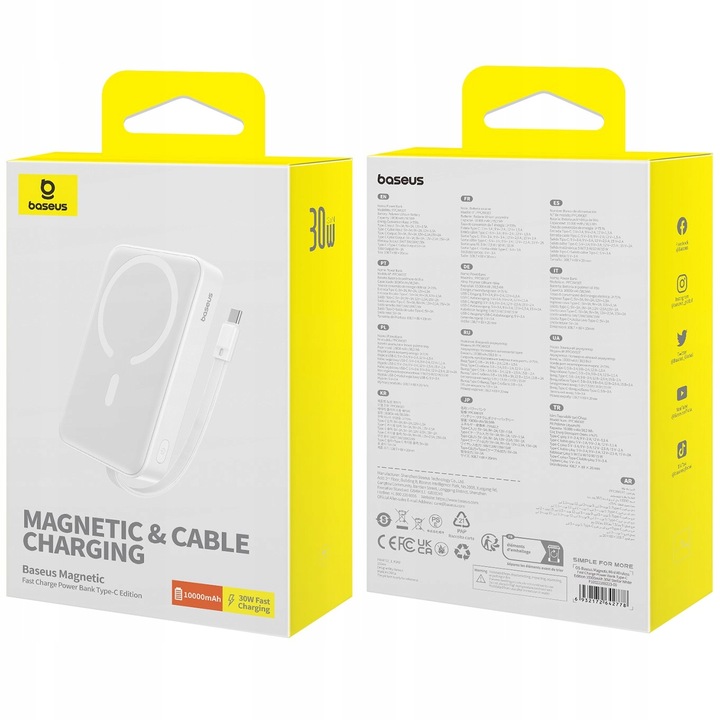 POWER BANK Z KABLEM BASEUS 10000MAH 30W USB-C MAGSAFE ŁADOWANIE INDUKCYJNE