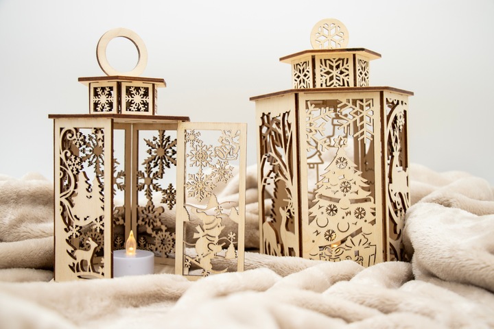 Lampion drewniany z lampką LED ozdoba ŚWIĄTECZNA roraty ADWENT