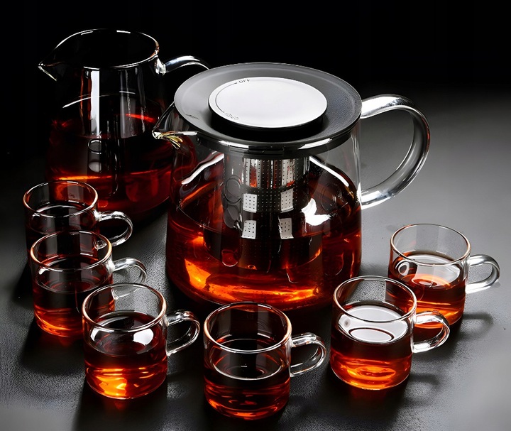 SZKLANY DZBANEK ZAPARZACZ DO HERBATY ZIÓŁ STALOWE SITKO 1,5L