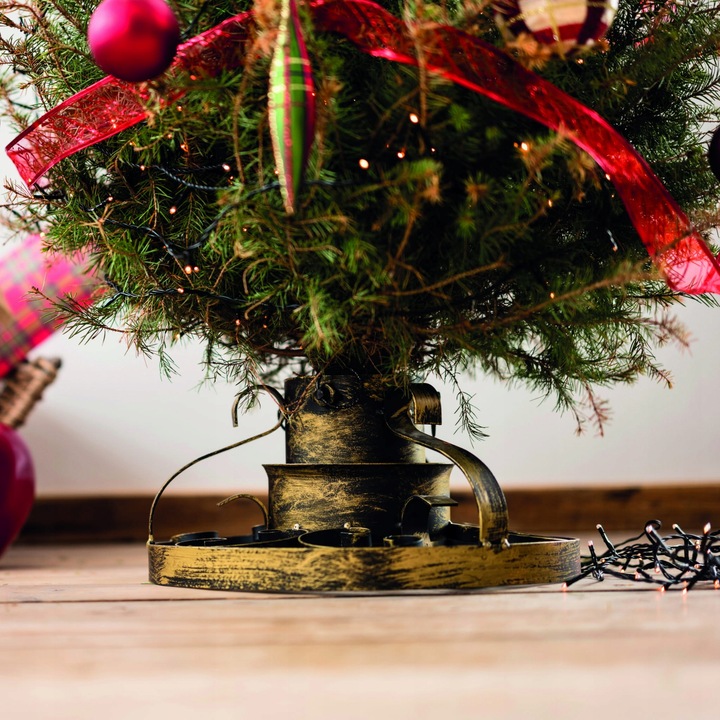 STOJAK NA CHOINKĘ ZŁOTY METALOWY Z POJEMNIKIEM NA WODĘ 0,9 L