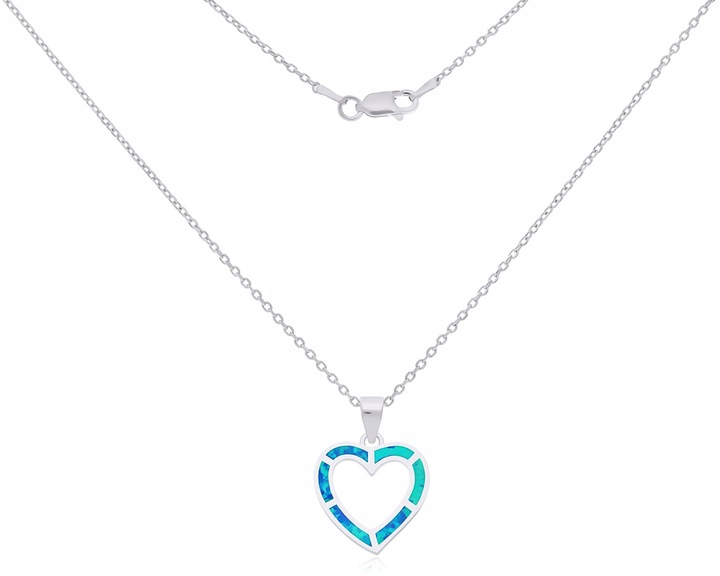 Łańcuszek Srebrny Damski z Sercem + Grawer Opal Niebieski dł. 50 cm 925