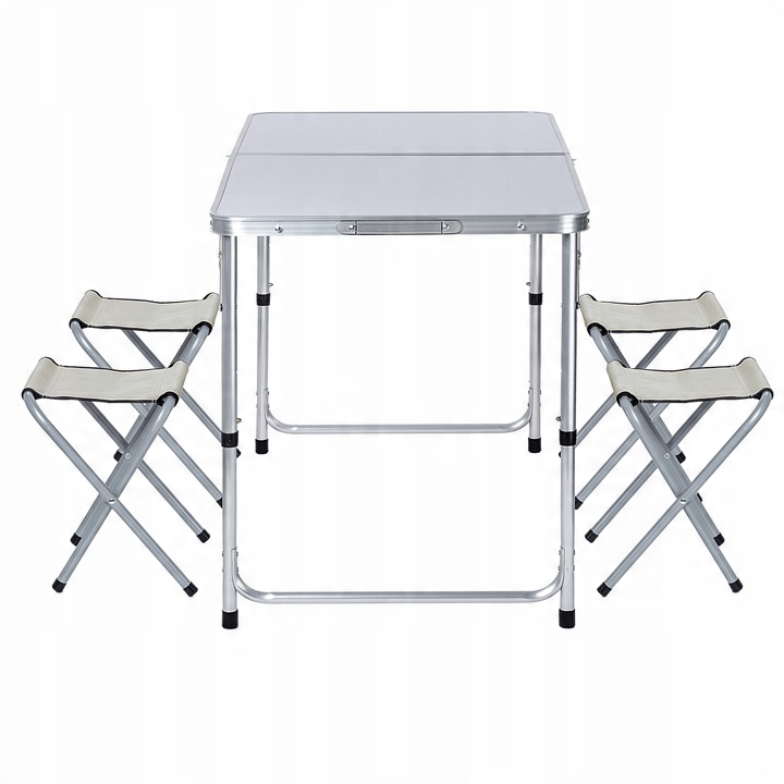 STOLIK STÓŁ TURYSTYCZNY SKŁADANY KEMPINGOWY Z 4 KRZESŁAMI BIAŁY ZESTAW