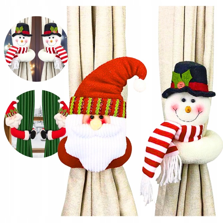 2x MIKOŁAJ BAŁWAN GNOM ŚWIĄTECZNY Klips Do firanek I Zasłon Zapinka OZDOBA