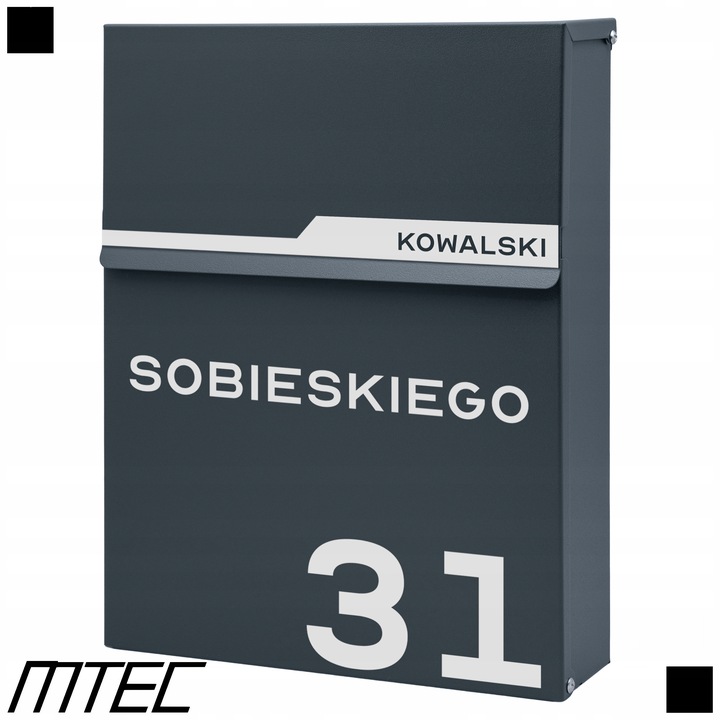 SKRZYNKA POCZTOWA NA LISTY POCZTĘ ANTRACYT + NAPIS ADRES ULICA NUMER