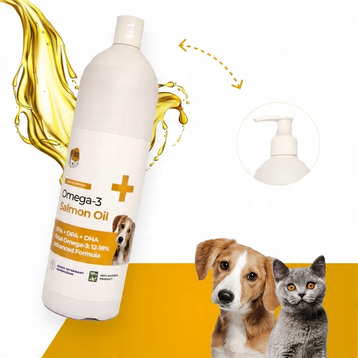 Olej z łososia norweskiego dla psa kota konia 1000 ml 1 Litr GRATIS pompka