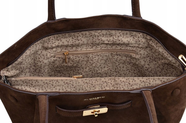 FLORA&CO torebka damska MIEJSKA na ramię ZAMSZ A4 CZEKOLADA