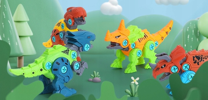 Klocki konstrukcyjne DINOZAURY do skręcania ZESTAW z wkrętarką śrubokrętem