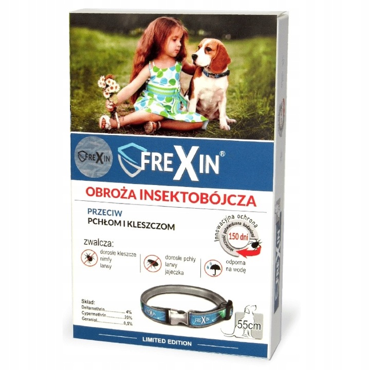 FREXIN OBROŻA NA PCHŁY I KLESZCZE DLA PSA PSÓW ŚREDNIE RASY REGULOWANA 55cm