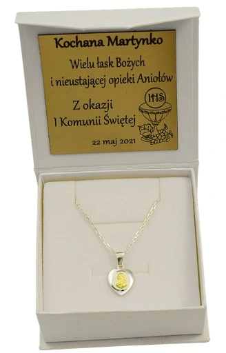 Łańcuszek Srebrny Ankier Diamentowany z Medalikiem Serduszko Grawer Gratis