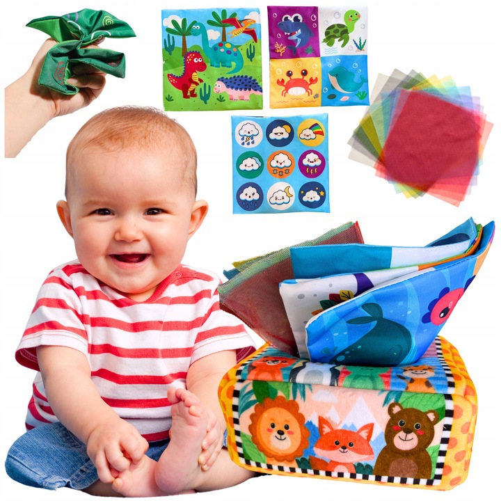 SORTER PUDEŁKO Z CHUSTECZKAMI PLUSZOWE SENSORYCZNE MONTESSORI ZWIERZĄTKA